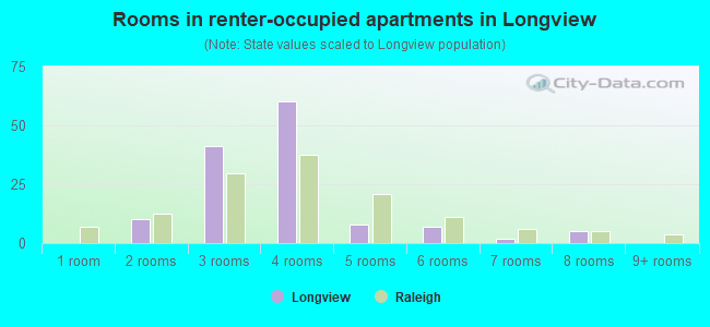 Rooms in renter-occupied apartments in Longview