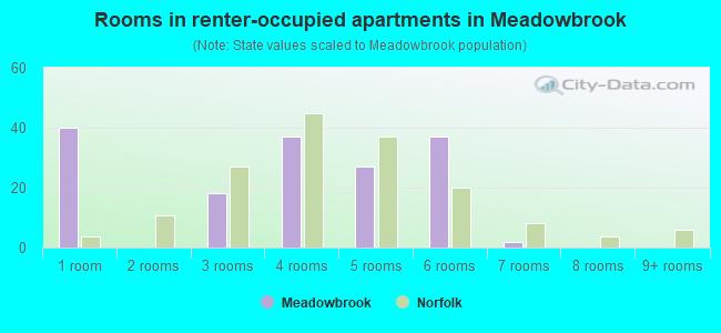 Rooms in renter-occupied apartments in Meadowbrook
