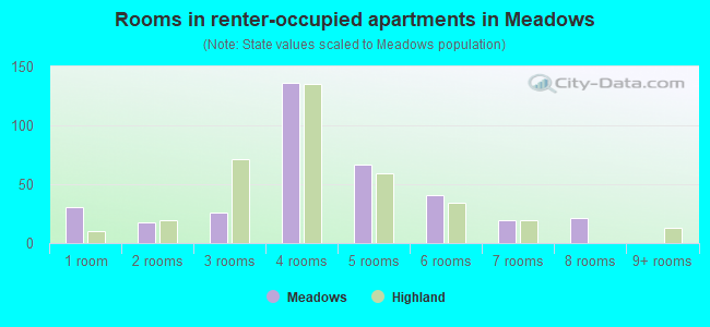 Rooms in renter-occupied apartments in Meadows
