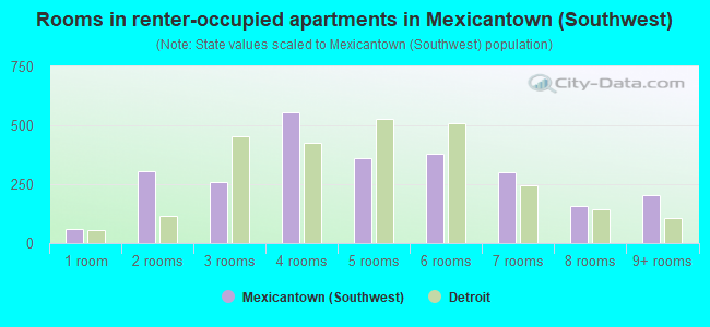 Rooms in renter-occupied apartments in Mexicantown (Southwest)