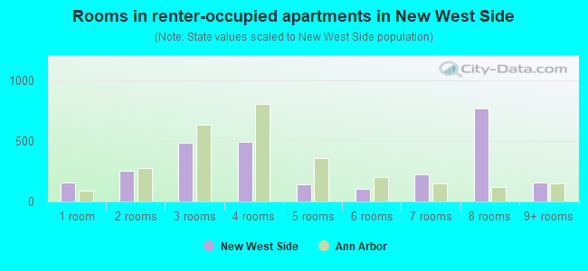 Rooms in renter-occupied apartments in New West Side