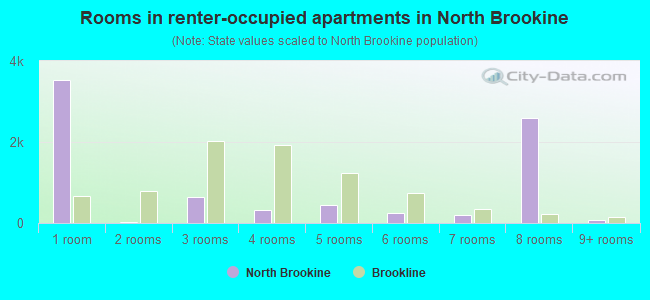 Rooms in renter-occupied apartments in North Brookine