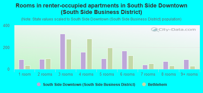 Rooms in renter-occupied apartments in South Side Downtown (South Side Business District)