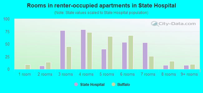 Rooms in renter-occupied apartments in State Hospital