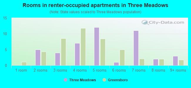 Rooms in renter-occupied apartments in Three Meadows