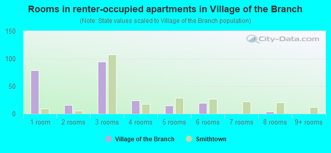 Rooms in renter-occupied apartments in Village of the Branch