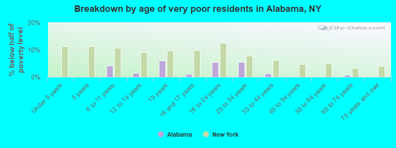 Breakdown by age of very poor residents in Alabama, NY