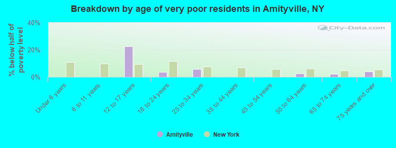 Breakdown by age of very poor residents in Amityville, NY