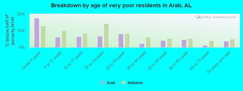Breakdown by age of very poor residents in Arab, AL