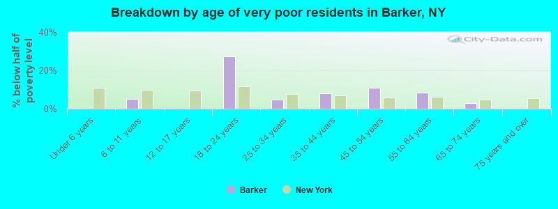 Breakdown by age of very poor residents in Barker, NY
