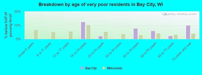 Breakdown by age of very poor residents in Bay City, WI