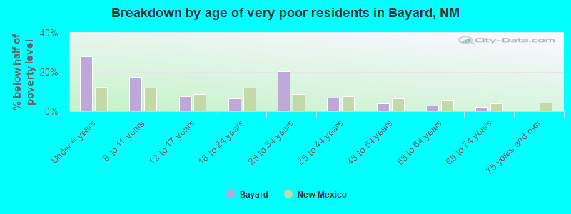 Breakdown by age of very poor residents in Bayard, NM