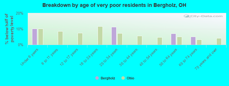 Breakdown by age of very poor residents in Bergholz, OH