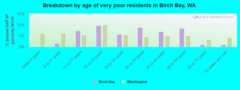 Breakdown by age of very poor residents in Birch Bay, WA
