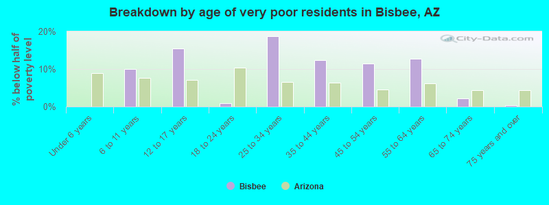 Breakdown by age of very poor residents in Bisbee, AZ