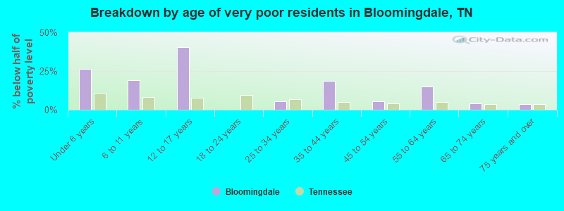Breakdown by age of very poor residents in Bloomingdale, TN