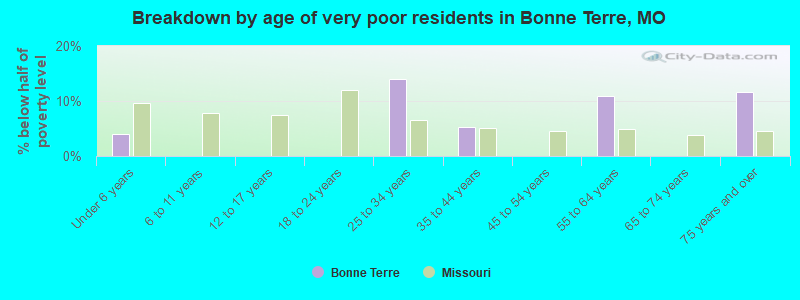 Breakdown by age of very poor residents in Bonne Terre, MO