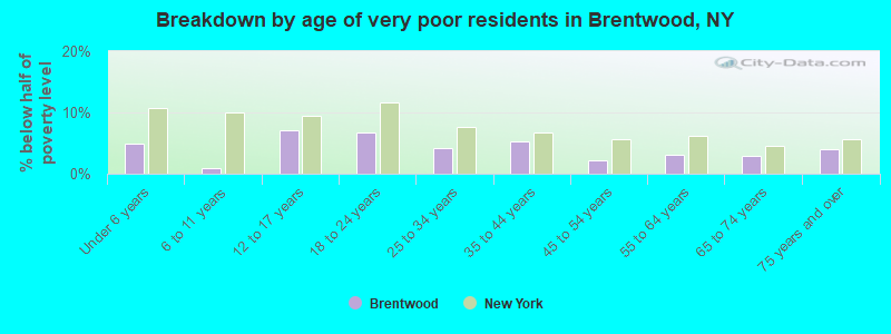 Breakdown by age of very poor residents in Brentwood, NY