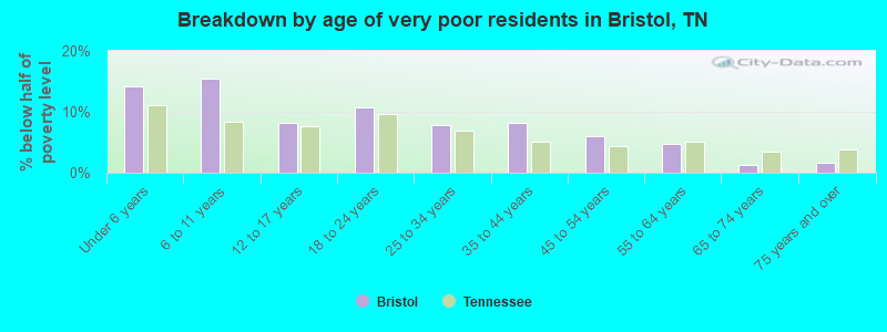 Breakdown by age of very poor residents in Bristol, TN