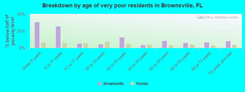 Breakdown by age of very poor residents in Brownsville, FL