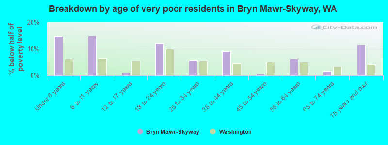Breakdown by age of very poor residents in Bryn Mawr-Skyway, WA