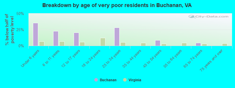 Breakdown by age of very poor residents in Buchanan, VA
