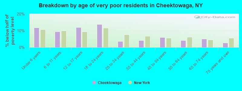 Breakdown by age of very poor residents in Cheektowaga, NY