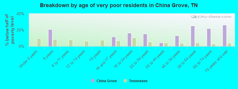 Breakdown by age of very poor residents in China Grove, TN