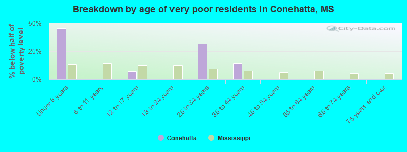 Breakdown by age of very poor residents in Conehatta, MS