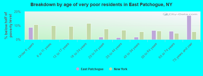 Breakdown by age of very poor residents in East Patchogue, NY