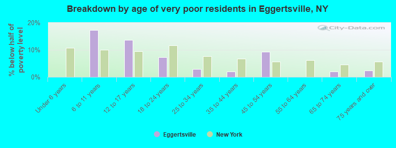 Breakdown by age of very poor residents in Eggertsville, NY