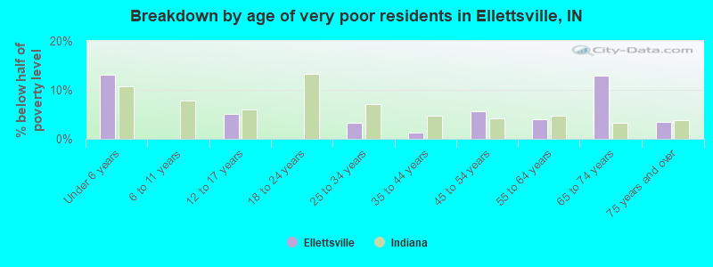 Breakdown by age of very poor residents in Ellettsville, IN