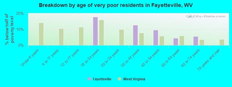 Breakdown by age of very poor residents in Fayetteville, WV