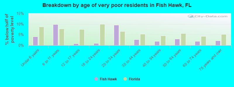 Breakdown by age of very poor residents in Fish Hawk, FL