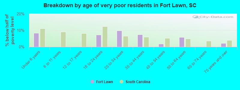 Breakdown by age of very poor residents in Fort Lawn, SC
