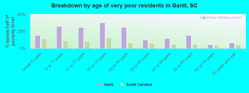Breakdown by age of very poor residents in Gantt, SC