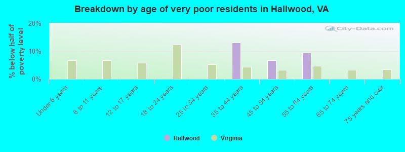 Breakdown by age of very poor residents in Hallwood, VA