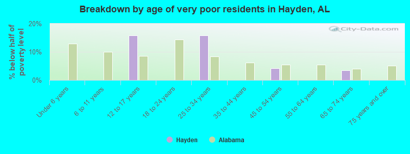 Breakdown by age of very poor residents in Hayden, AL