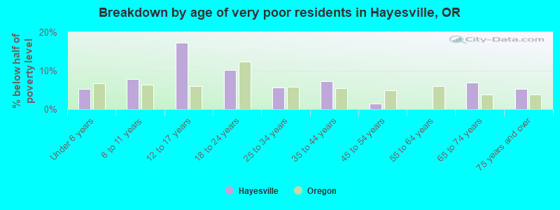 Breakdown by age of very poor residents in Hayesville, OR