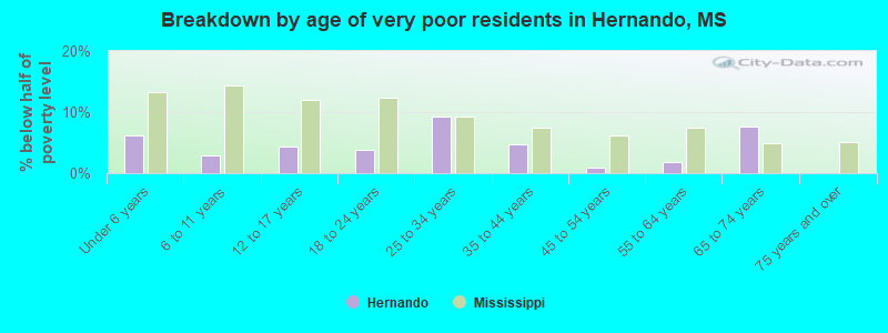 Breakdown by age of very poor residents in Hernando, MS