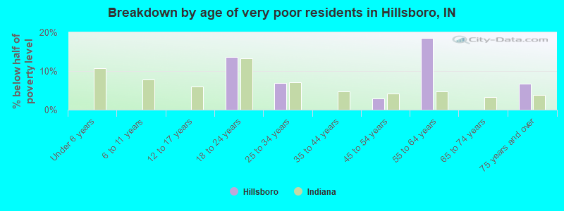 Breakdown by age of very poor residents in Hillsboro, IN