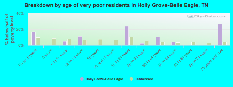 Breakdown by age of very poor residents in Holly Grove-Belle Eagle, TN