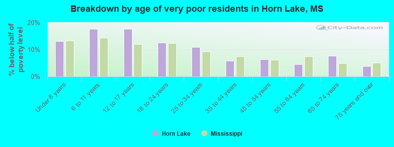 Breakdown by age of very poor residents in Horn Lake, MS