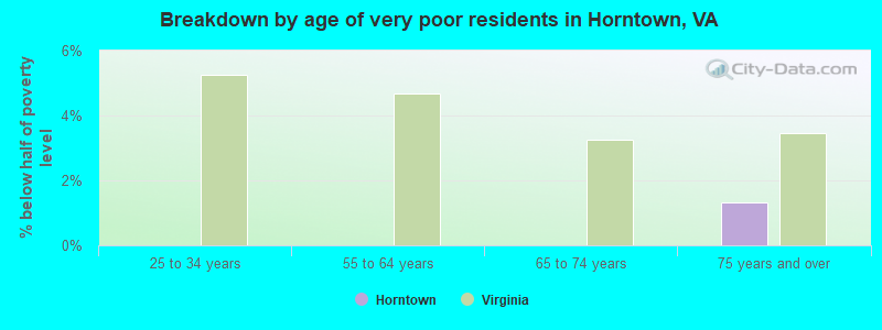 Breakdown by age of very poor residents in Horntown, VA