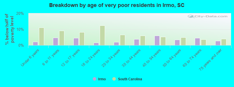 Breakdown by age of very poor residents in Irmo, SC