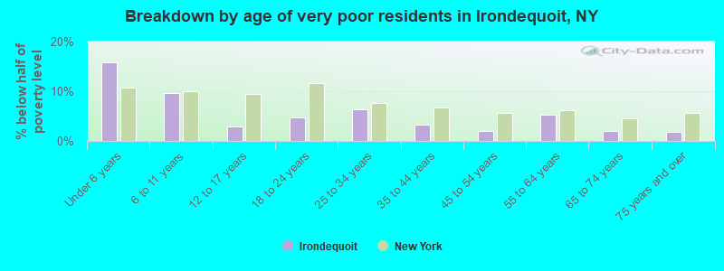 Breakdown by age of very poor residents in Irondequoit, NY