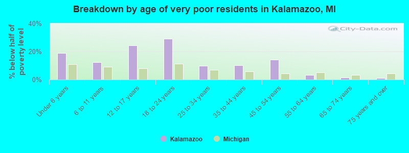 Breakdown by age of very poor residents in Kalamazoo, MI