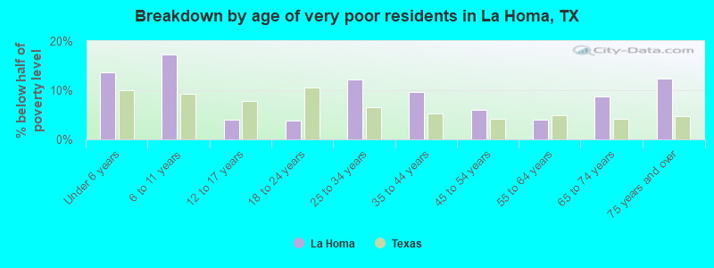 Breakdown by age of very poor residents in La Homa, TX