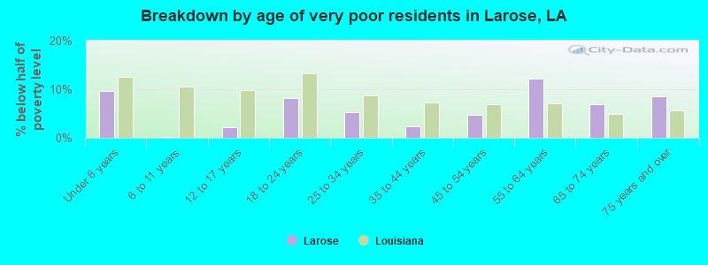 Breakdown by age of very poor residents in Larose, LA