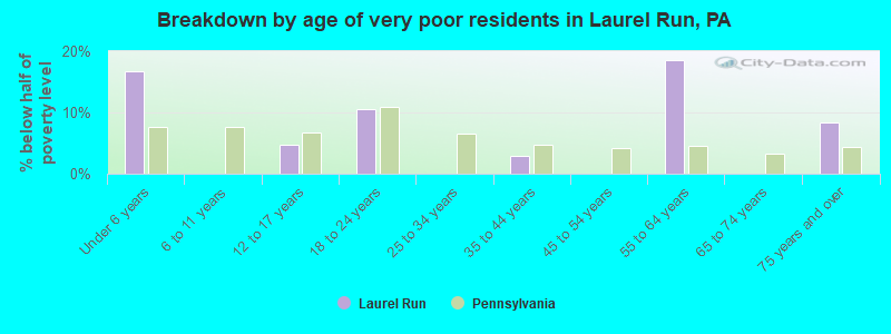 Breakdown by age of very poor residents in Laurel Run, PA